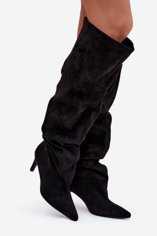 botas femininas com salto fino Um modelo atraente cor preta Tem que servilla