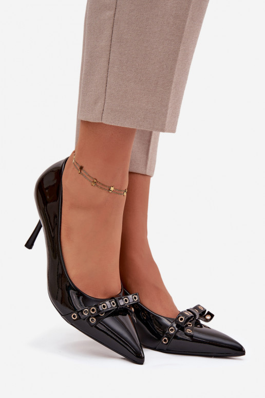 com efeito verniz sapatos de salto alto com fitas cor preta Janisse
