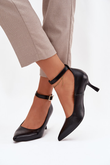 Sapatos de salto alto com tiras na cor preta Perrine