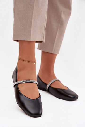 Bailarinas FemininoBłyszczącymi Paskami cor preta Ilirene