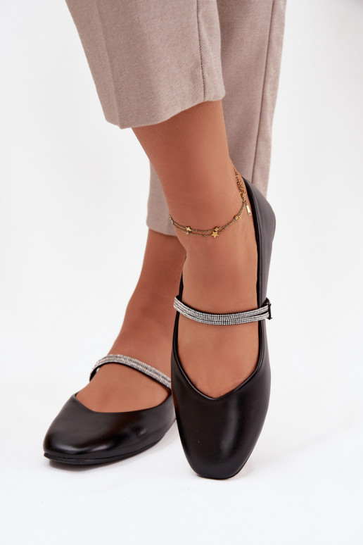 Bailarinas FemininoBłyszczącymi Paskami cor preta Ilirene