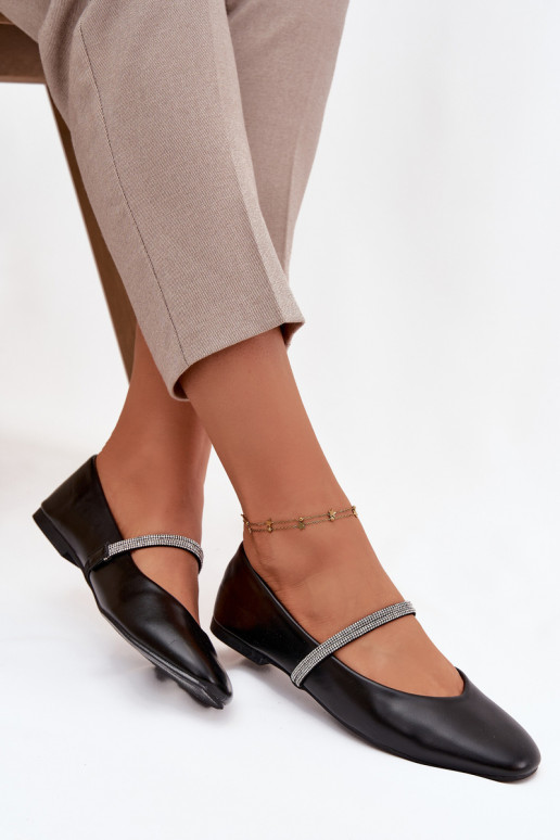 Bailarinas FemininoBłyszczącymi Paskami cor preta Ilirene