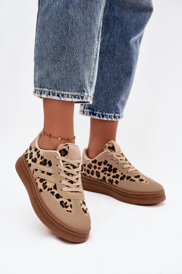 Tênis femininos bege com plataforma e estampa de pele de leopardo Denissa 2
