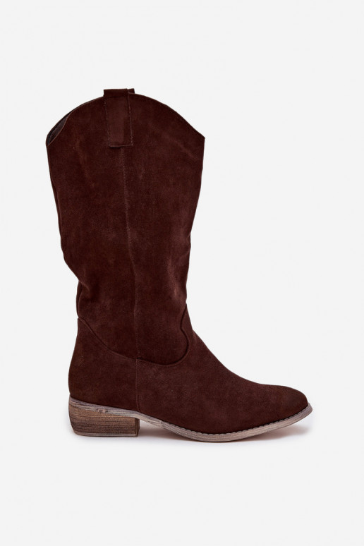 botas estilo vaqueiro De salto baixode camurça ecológicau CzekoladoParae Cherrie