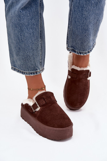 Botas femininas marrons para neve com pelagem, fivelas e plataforma Jessina 2