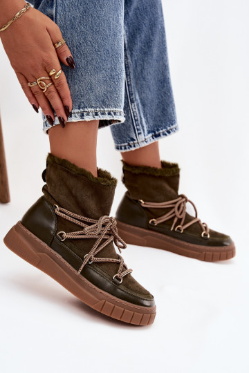 Botas de neve Feminino com detalhes elegantes cor cáqui Isalisse