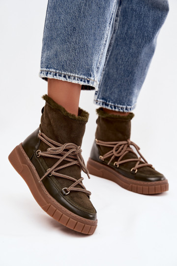 Botas de neve Feminino com detalhes elegantes cor cáqui Isalisse 2