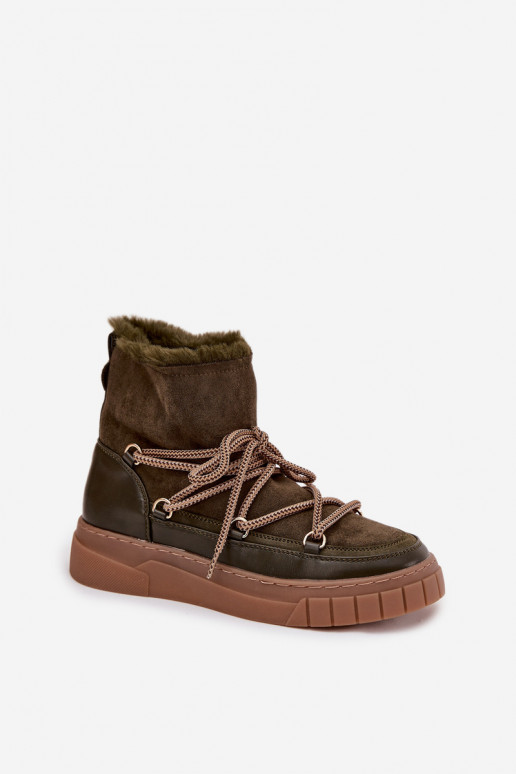 Botas de neve Feminino com detalhes elegantes cor cáqui Isalisse