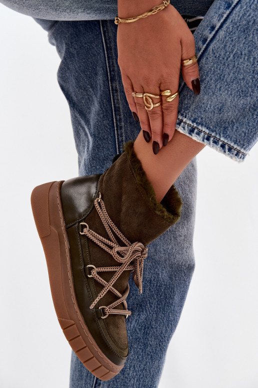 Botas de neve Feminino com detalhes elegantes cor cáqui Isalisse