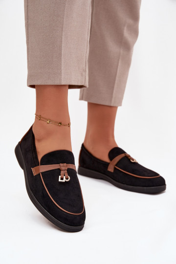 Mocassins femininos pretos de camurça sintética DarĮen