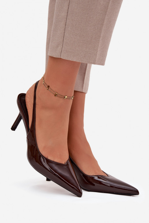 com efeito verniz Sapato com salto fino CzekoladoParae Phelia