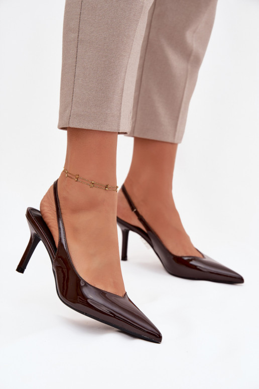 com efeito verniz Sapato com salto fino CzekoladoParae Phelia