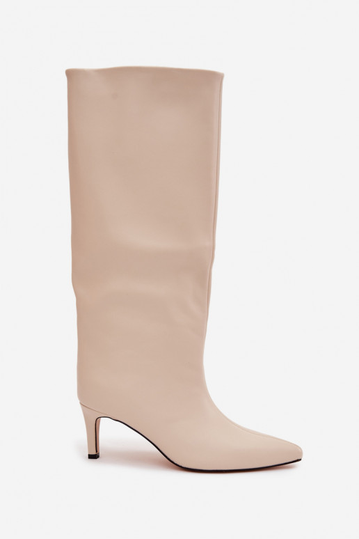 botas femininas Um modelo atraente aquecimento com salto fino cor de marfim Olivienne