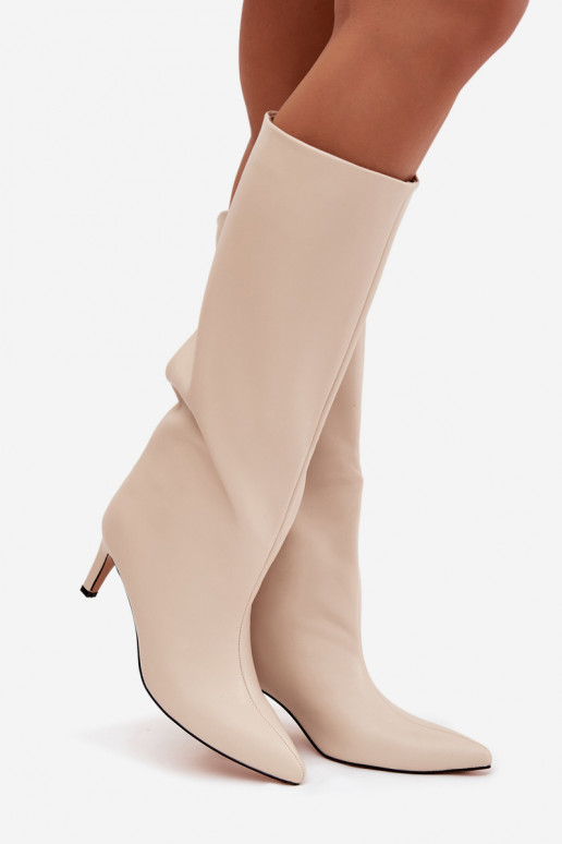 botas femininas Um modelo atraente aquecimento com salto fino cor de marfim Olivienne