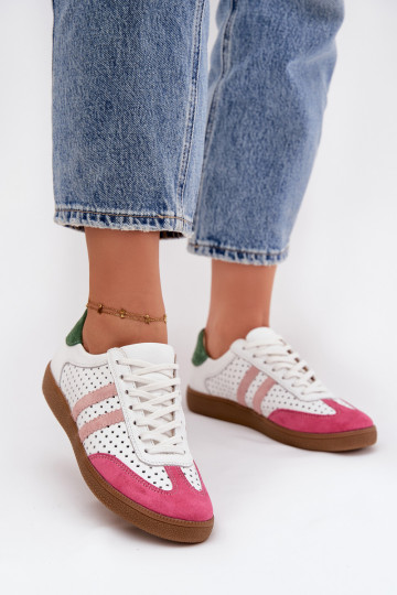 Ténis femininos Zazoo N1318 em rosa e branco com elementos em couro natural 2