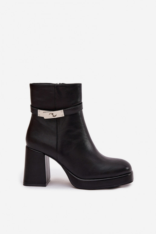 aquecimento Botas femininas com salto decorado cor preta Giordina