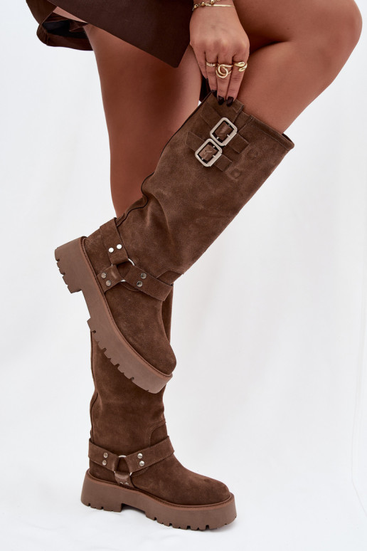 Pele de camurça botas femininas com fivelas aquecimento Big Star OO274A182 bege