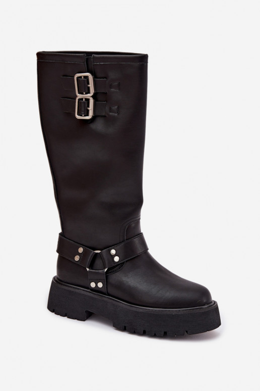 Pele botas femininas com fivelas aquecimento Big Star OO274A180 cor preta