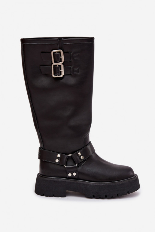 Pele botas femininas com fivelas aquecimento Big Star OO274A180 cor preta
