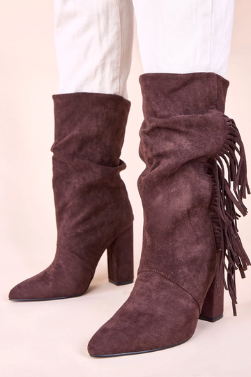 Botinhas marrons com salto bloco e franjas Briena 2