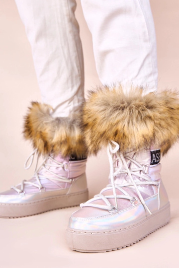 Botas de neve prateados com tom rosa, cadarços e pelo Alison 2