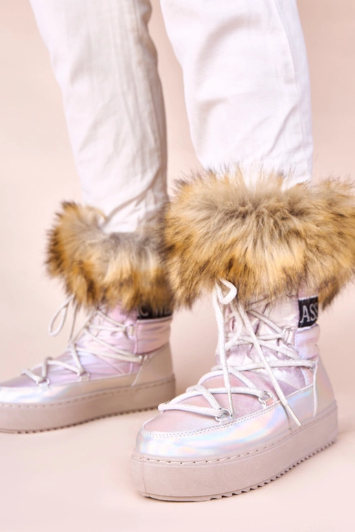 Botas de neve prateados com tom rosa,...
