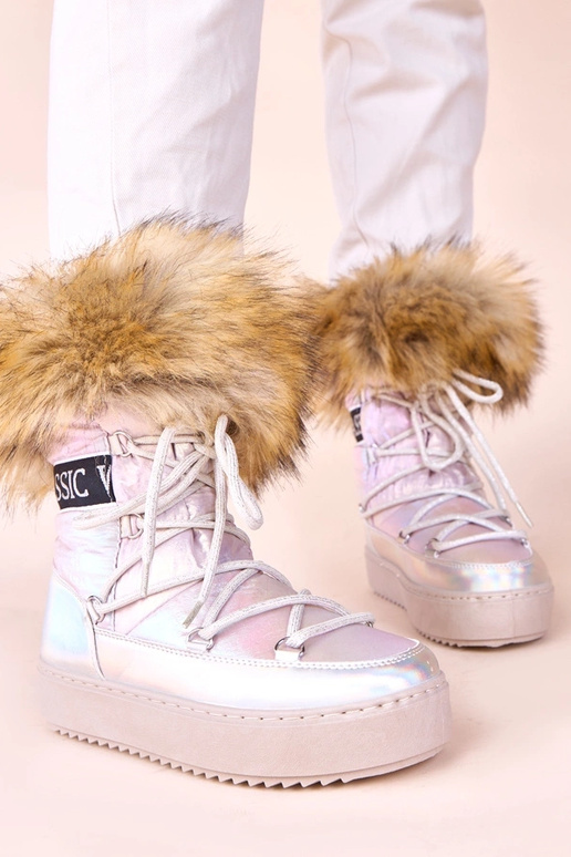 Botas de neve prateados com tom rosa,...