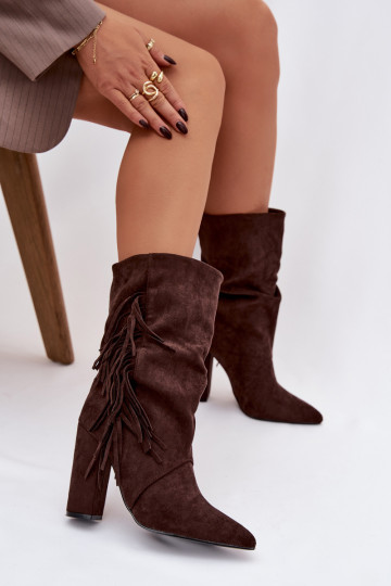 Botins femininos com franjas forrados na cor chocolate Darlina 2