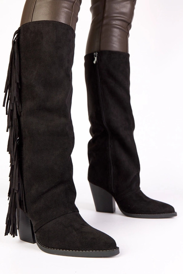 Botas de cowboy pretas decoradas com franjas Shia