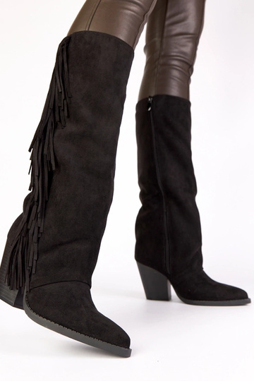 Botas de cowboy pretas decoradas com franjas Shia 2