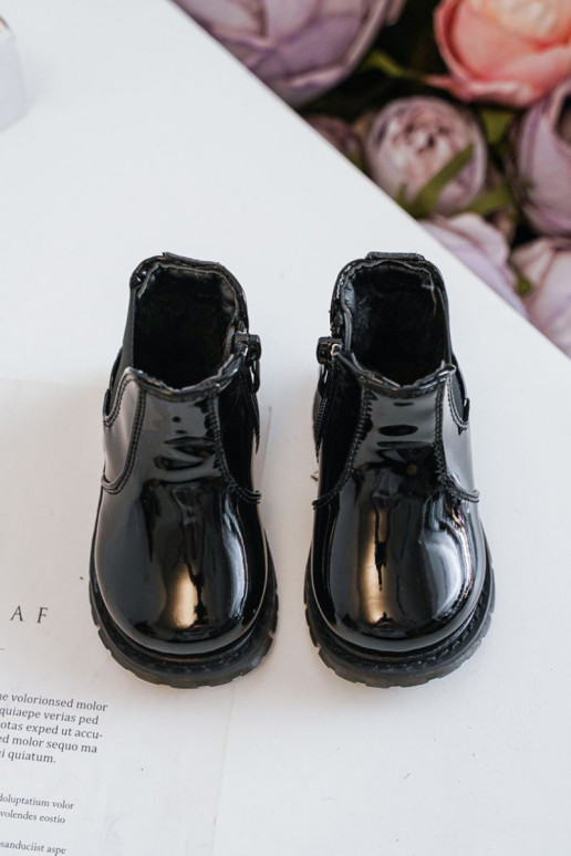 Botas infantis aquecidas com efeito verniz, cor preta Porky