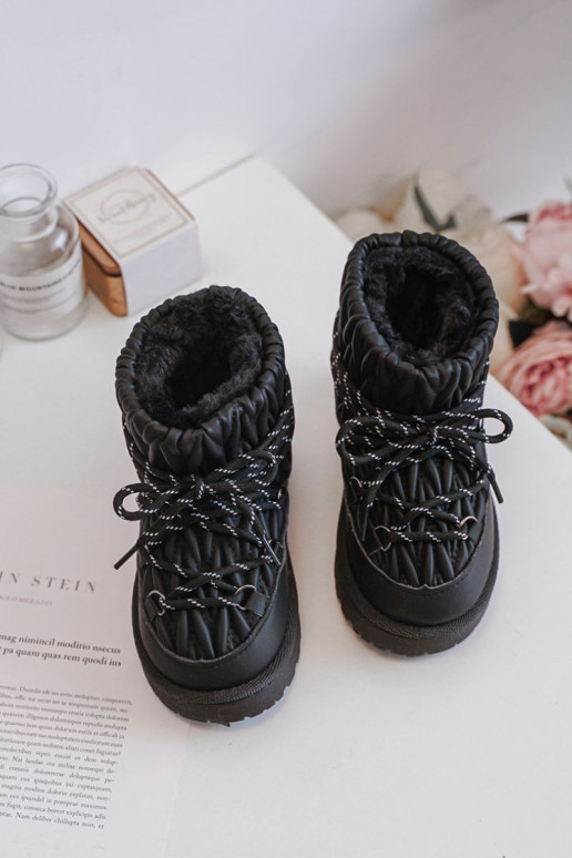 Botas de neve infantis acolchoadas com forro de pele por dentro de cor preta