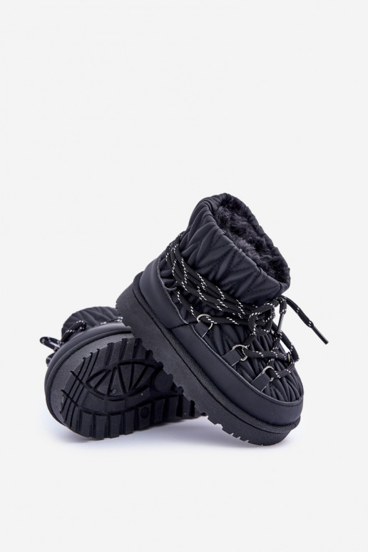 Botas de neve infantis acolchoadas com forro de pele por dentro de cor preta