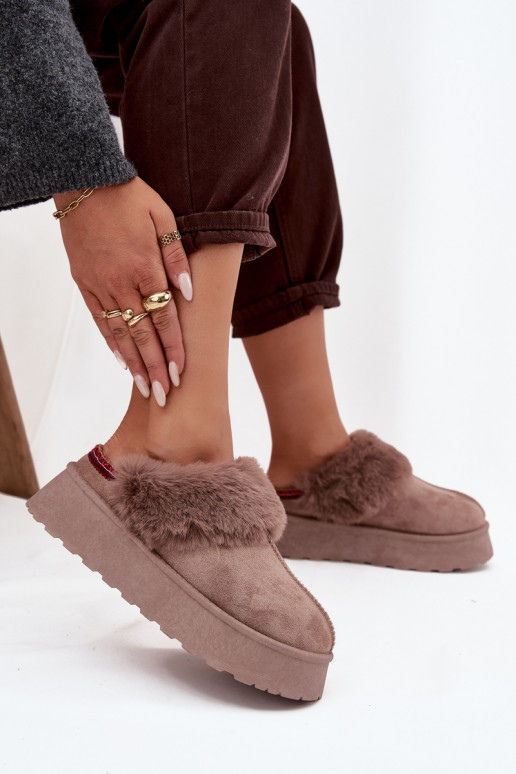 Botas de neve femininas com plataforma e forro de pelagem e bordado, cor areia Querina