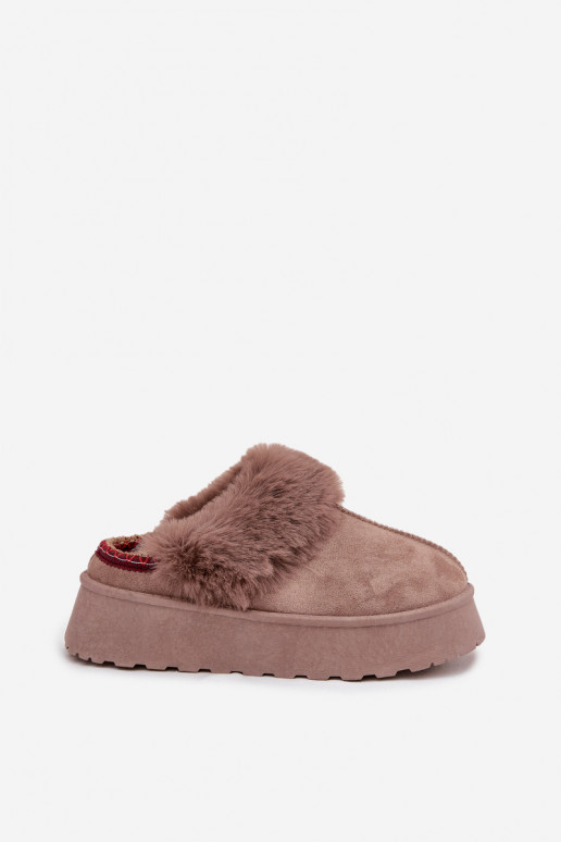 Botas de neve femininas com plataforma e forro de pelagem e bordado, cor areia Querina