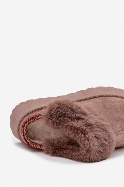 Botas de neve femininas com plataforma e forro de pelagem e bordado, cor areia Querina