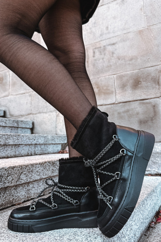 Botas femininas pretas para neve com detalhes estilosos Isalisse