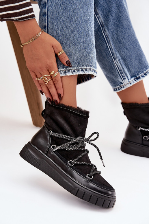 Botas femininas pretas para neve com detalhes estilosos Isalisse