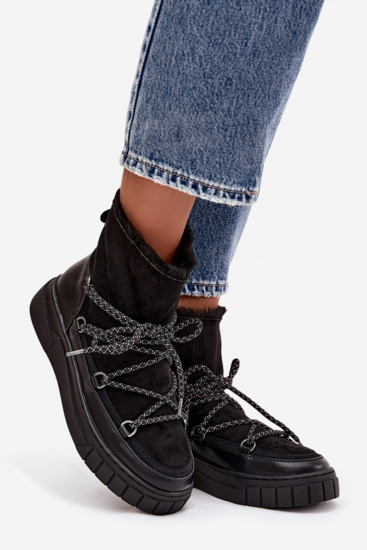 Botas femininas pretas para neve com detalhes estilosos Isalisse