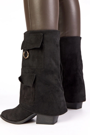 Botins pretos com bolso em salto Nadiia
