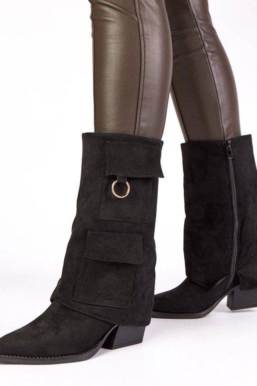 Botins pretos com bolso em salto Nadiia