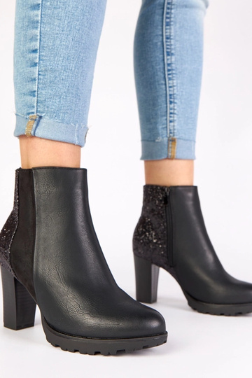 Botins pretos com salto e parte traseira brilhante Ambre