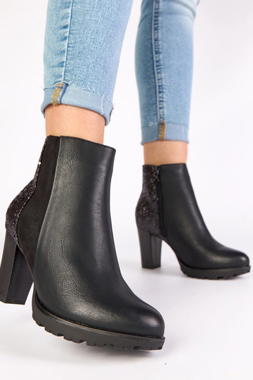 Botins pretos com salto e parte traseira brilhante Ambre 2