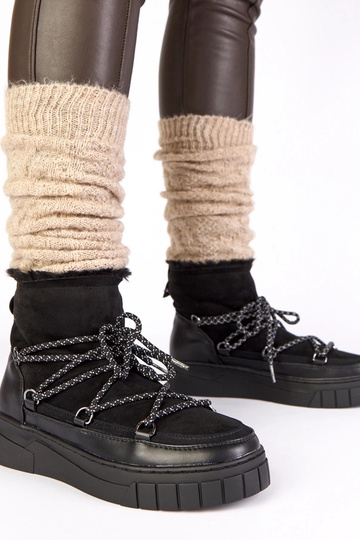 Botas de neve quentes pretas com cadarço e pele Esmee