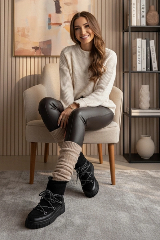 Botas de neve quentes pretas com...