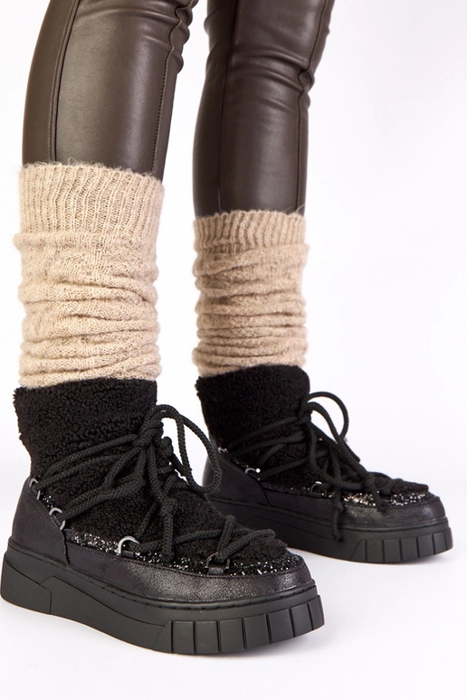 Botas de neve quentes pretas com pele...