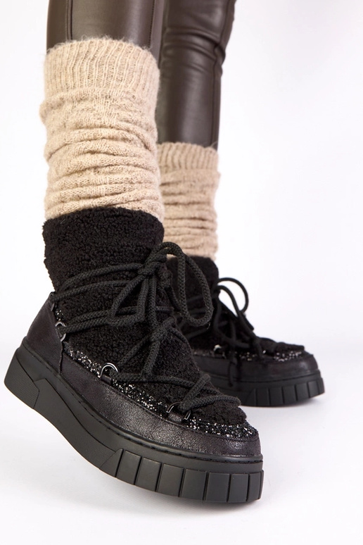 Botas de neve quentes pretas com pele...