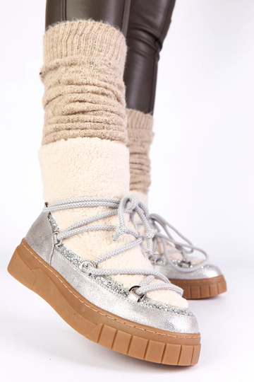 Botas de neve quentes prateadas com pele e brilhos Esmee