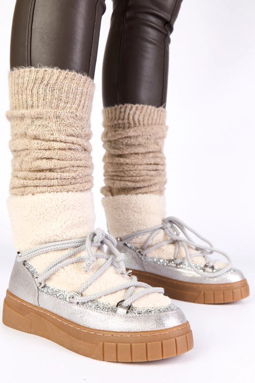 Botas de neve quentes prateadas com...