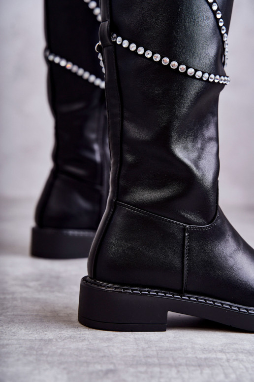 Feminino botas com lindos detalhes cor preta Finlay